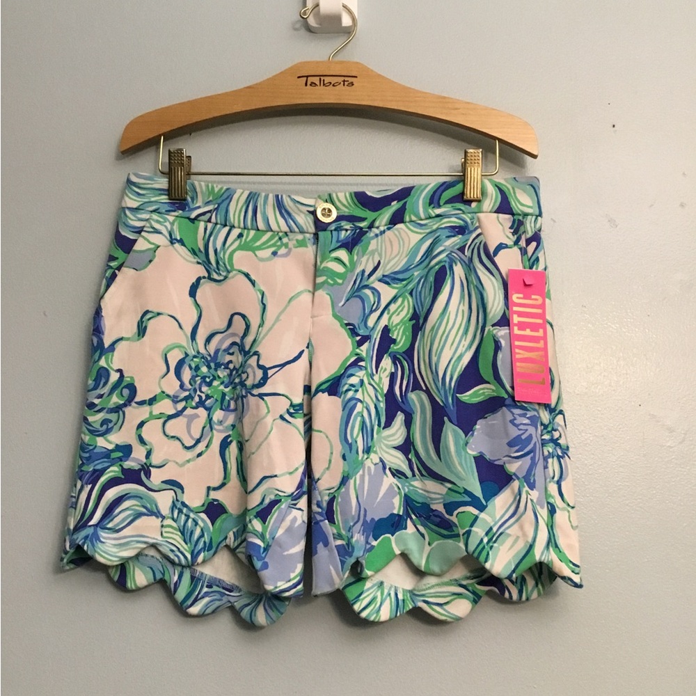 Lilly Pulitzer High Waist Floral Shorts - Blue, Green, and White